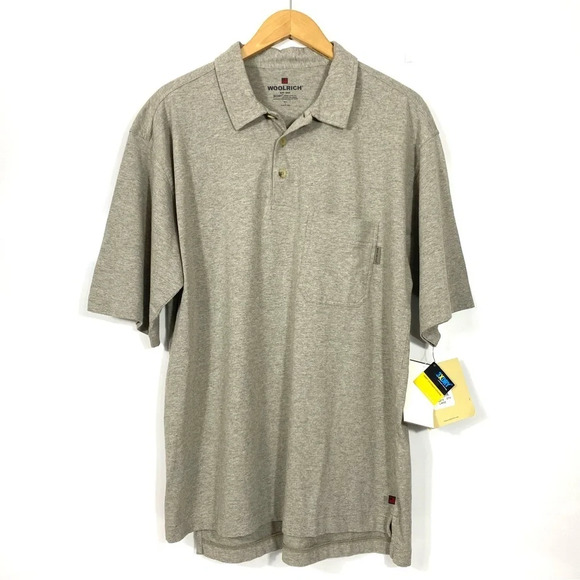 Woolrich Mens Work Shirt Quick Dry Polo Upf 30+ Cotton Gray Large Breatheable - Picture 1 of 11